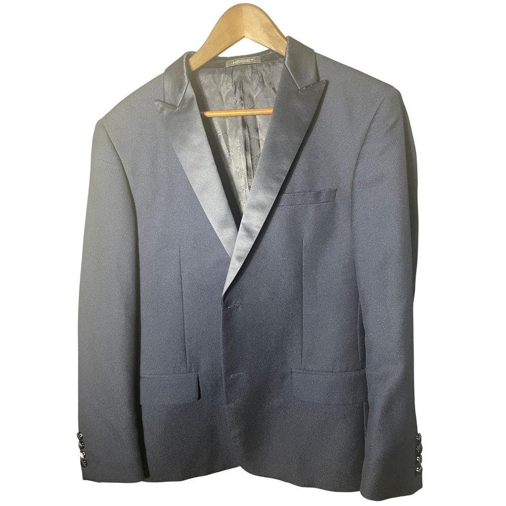 Herbet Mens Navy Tuxedo Slim Fit Suit 40R/34W Wool Formal Gala Prom Home Coming - Picture 3 of 16
